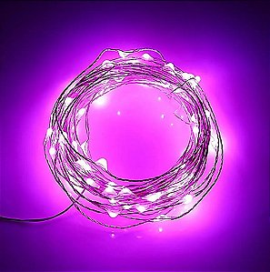 Kit com 200 Fio de fada Cordão Cobre 30 LED 3M Pilha AA Roxo