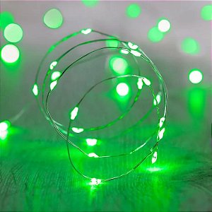 Kit com 200 Fio de Fada Cordão Cobre 50 LED 5M Pilha AA Verde