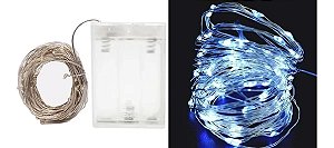 Kit com 200 Fio de Fada Cordão Cobre 100 LED 10M Pilha AA Branco Frio