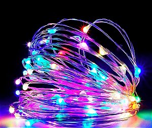 Kit com 50 Fio de Fada Cordão Cobre 200 LED 10M Pilha AA Colorido
