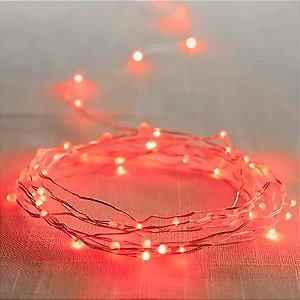 Kit com 50 Fio de Fada Cordão Cobre 200 LED 4M Bivolt Vermelho