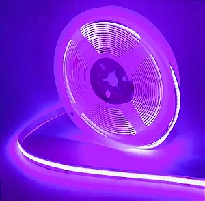 Kit Fita Led Cob Roxa 12V 480Leds/m com 5 Metros De Comprimento e 12W/m Com Fonte 5A