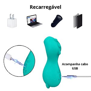 Vibrador Sugador de Clitóris Recarregável Sexual Em Formato de Dinossauro Com 07 Modos - Cores Variadas