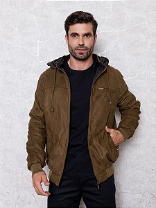 Jaqueta Masculina Dupla Face Com Capuz Marrom e Preto