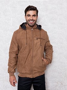 Jaqueta Masculina Dupla Face Com Capuz Caramelo e Preto