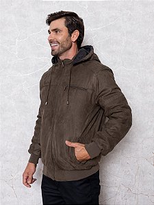 Jaqueta Masculina Dupla Face Com Capuz Verde Militar e Preto