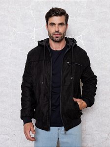 Jaqueta Masculina Dupla Face Com Capuz Preto