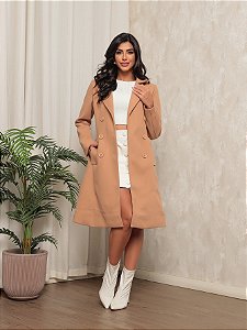 Sobretudo Feminino Longo lã Batida Rosa Nude