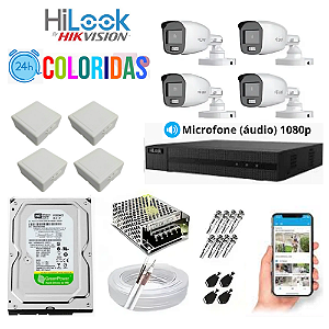 Kit Hilook 4 Câmeras Colorida 24h Com Áudio