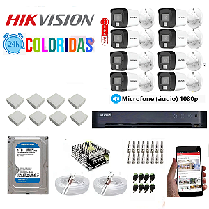 Kit Hikvision 8 Câmeras 1080p Colorida 24h Com Áudio