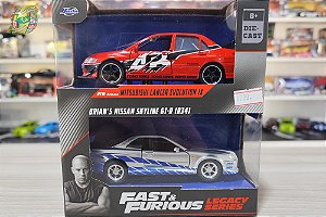 Miniatura Twin Pack Mitsubishi Lancer e Nissan Skyline - Velozes e Furiosos - Jada Toys - Escala 1/32