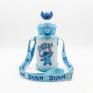 Garrafa Infantil Térmica Stitch Azul com Alça Tiracolo 450ml