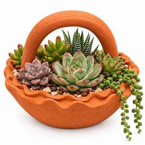 Achadinho – Cesta de Cerâmica Terracota Artesanal com Alça