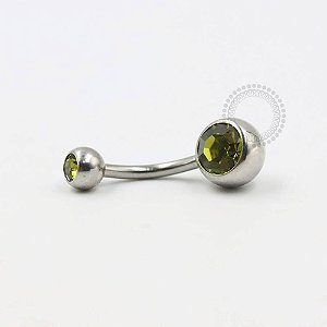 BB14 Navel Tradicional Strass Verde Oliva Aço 316L