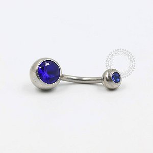 BZ02 Navel Tradicional CZ Azul Bic Aço 316L