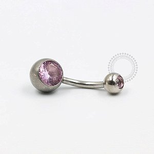 BZ03 Navel Tradicional CZ Rosa Claro Aço 316L