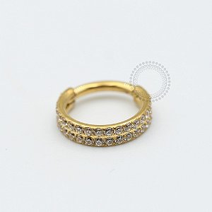 PVD26 Segmento Cravejado Duplo Aço PVD Gold