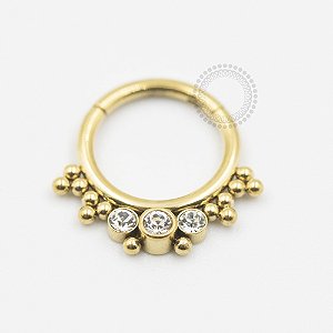 PVD55 Segmento Frontal Esferas e CZ Aço PVD Gold