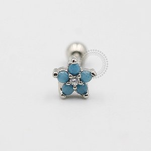 MBA69 Microbell Reto Flor Turquesa Banho Ródio