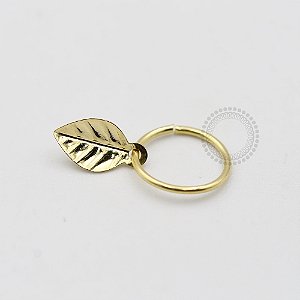 AR47 Argola Fina Pingente Folha Banho Ouro