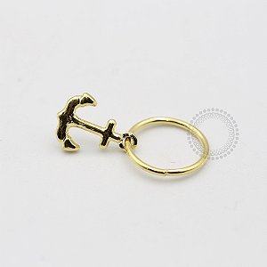 AR50 Argola Fina Pingente Ancora Banho Ouro