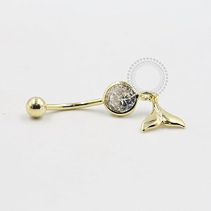 BN14 Navel CZ Pingente Calda Baleia Banho Ouro