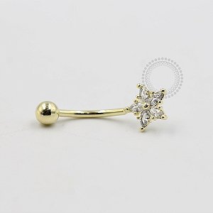 BN18 Navel  Flor Zirconia Banho Ouro