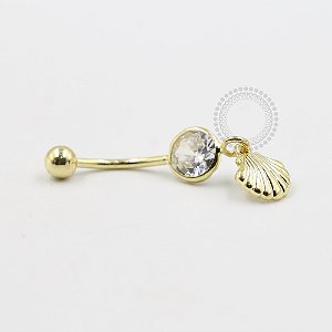 BN19 Navel Pingente CZ Concha Banho Ouro
