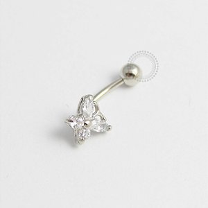 BN25 Navel Borboleta Zirconia Banho Ródio