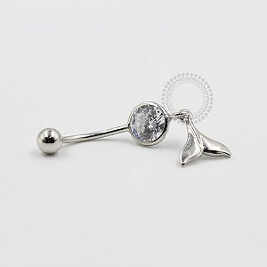 BN26  Navel CZ Pingente Calda Baleia Banho Ródio