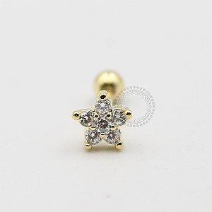 MB32 Microbell Reto Flor CZ 5 Pontas Banho Ouro