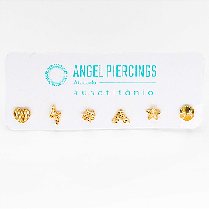 KIT21 Kit Labrets Minimalistas Titânio PVD Gold