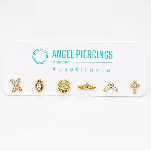 KIT22 Kit Labrets Cravejados Titânio PVD Gold