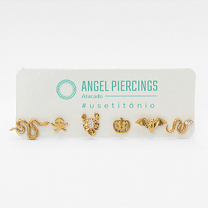 KIT45 Kit Labrets Titânio PVD Gold