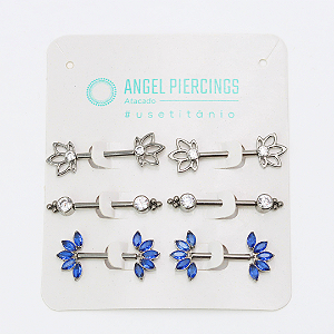 KOR04 Kit Nipple Cristal E Azul Titânio ASTM F-136