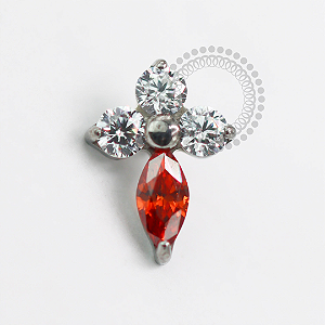 TN1568 Topo Trevo CZ Cristal Red Titânio ASTM F-136
