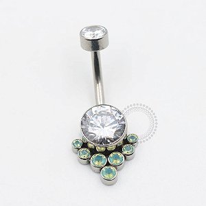 TN418 Navel Big Flat CZ Opalite Green Titanio ASTM F136 (OUTLET