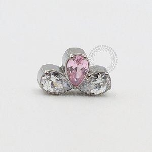 TN519 Topo 3 Gotas CZ Cristal e Rosa Titânio ASTM F136