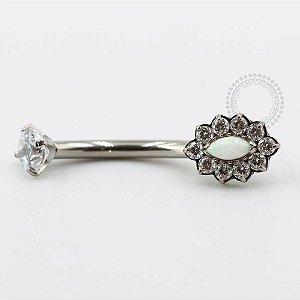 TN751 Navel Flor Oval CZ Miolo Opala Titânio ASTM F136