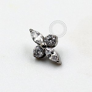 TN811 Topo Flor CZ 2 Pétalas Navete Titânio ASTM F136