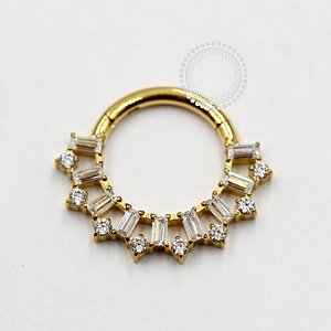 TN1099 Segmento Frontal CZ Baguetes Titânio PVD Gold