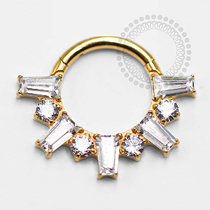 TN1353 Segmento Frontal 8mm CZ Baguetes Titânio PVD Gold
