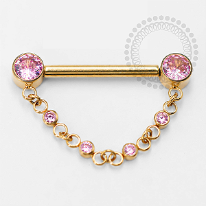 TN1425 Nipple CZ Rosa Corrente Push Pin Unilateral Titânio PVD Gold