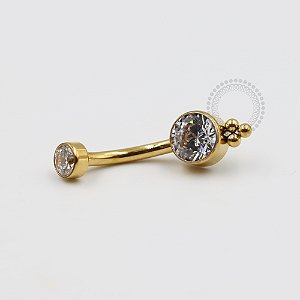 TN332 Navel Zirconia 3 Esferas Titânio PVD Gold