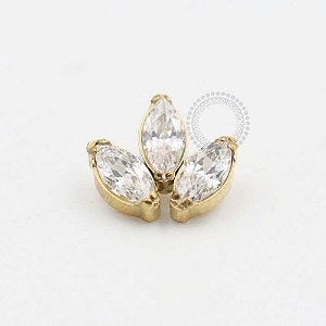 TN476 Topo 3 Navetes CZ Titânio PVD Gold