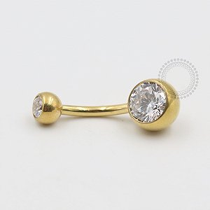 TN483 Navel Tradicional Zirconia Titânio PVD Gold