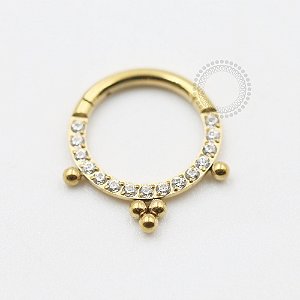 TN585 Segmento Frontal CZ 3 Esferas Titânio PVD Gold