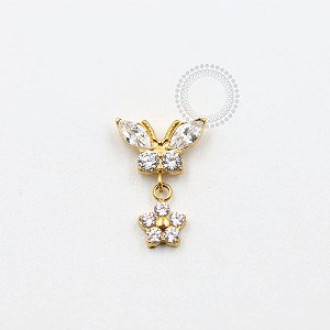 TN964 Topo Borboleta Pingente Flor Titânio PVD Gold