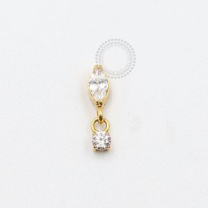 TN988 Topo Navete Vertical Pingente CZ Titânio PVD Gold