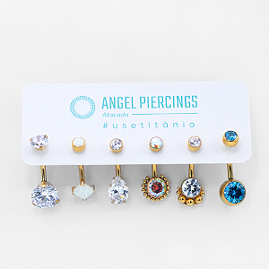 KIT38 Kit Navel Piercing Titânio PVD Gold